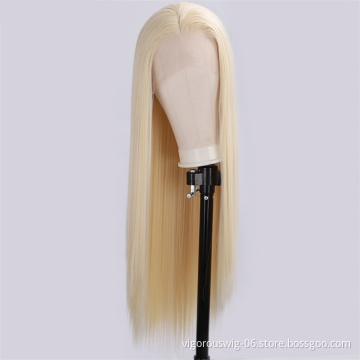 Vigorous Synthetic 613# Blonde Lace Front Wigs for Women Long Straight Pre Plucked Wig for Daily Cosplay Use Heat Resistant